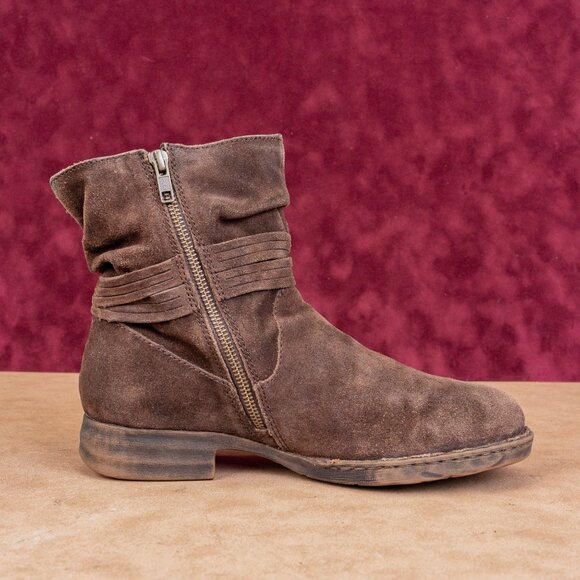 Born Women Oueva Brown Suede Zip Braided Moto Biker Ankle Boots sz 8.5 - Picture 7 of 7